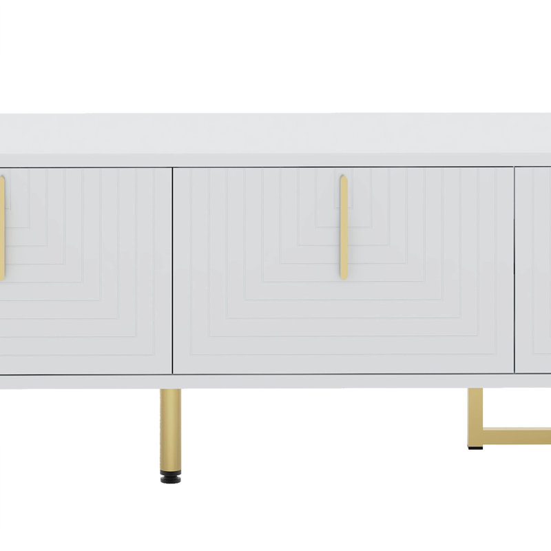 Meuble télé moderne avec accents dorés et motifs géométriques modernes, White