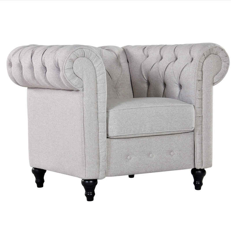 Fauteuil Chesterfield large de 40,55 po Amburgey, Beige, 100% lin beige