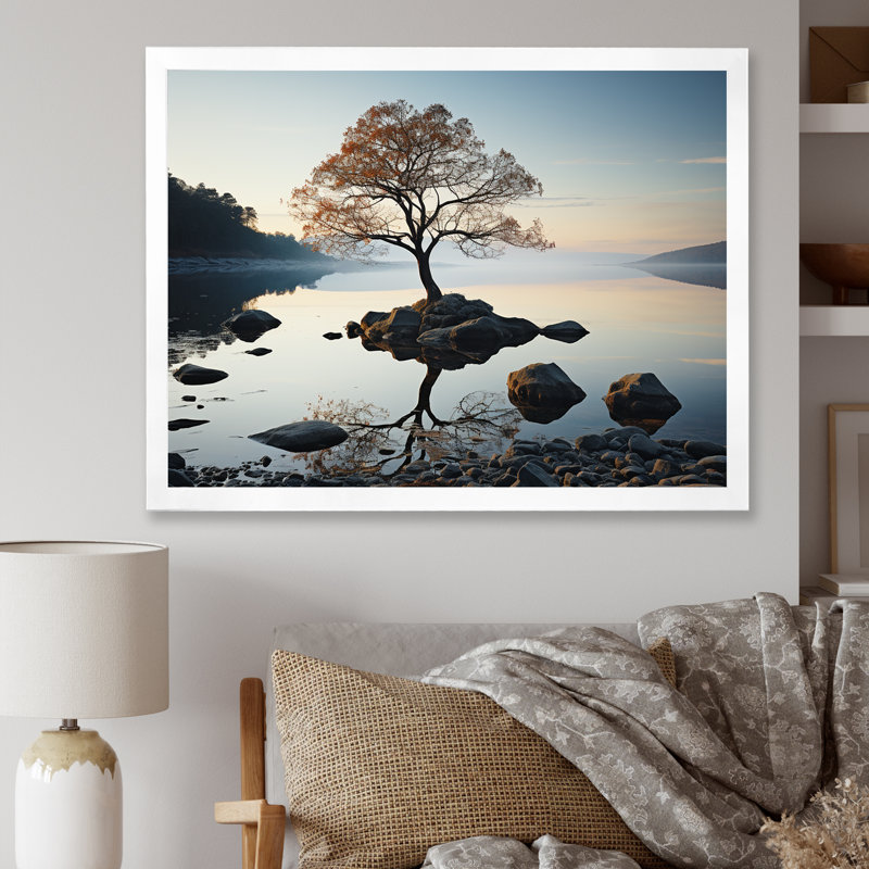 Lakeside Nature Serenity, Cadre simple blanc, H 16 po x l 32 po x P 1 po