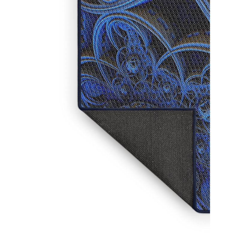 Tapis noir/bleu à motifs, Rectangle 7 pi x 10 pi