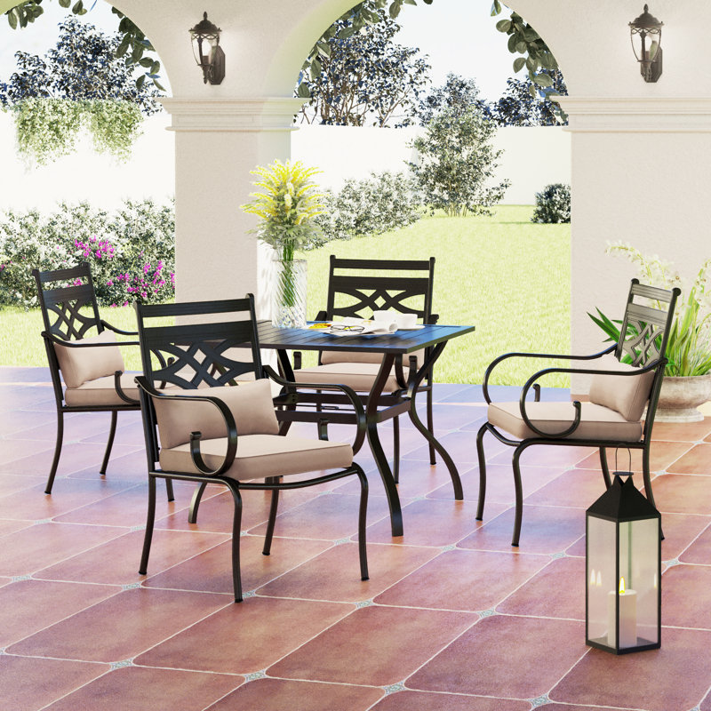 Alyah 4 - Person Patio Dining Set with Square Table , Cushions Included, None, No