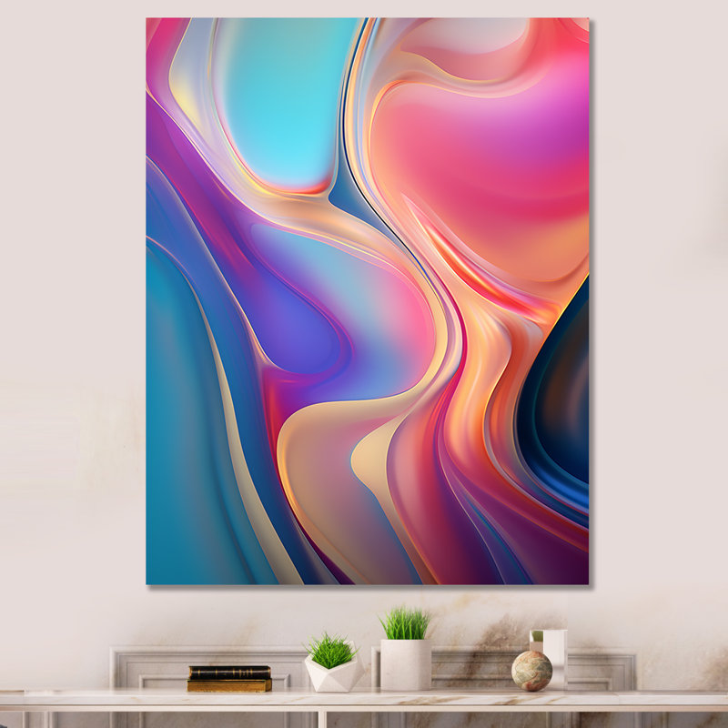 Art transitionnel sur toile, "Transitional" rose et bleu, Toile tendue, H 40 po x l 30 po x P 1,5 po