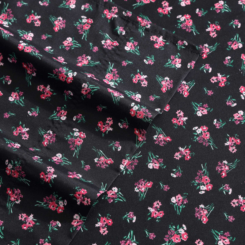 Full Black Floral Microfiber Sheet Set