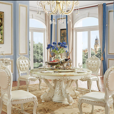 Vintage Luxury Round Marble Dining Table Sets