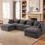 Canapé d'angle 4 places sans dossier de 330 cm avec 2 poufs, gris foncé-1145293878-1145293879