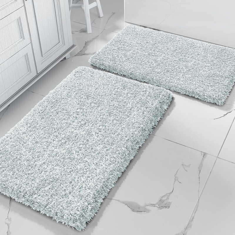Popincourt Microfiber / Microsuede Non-Slip Bath Rug, Light Blue
