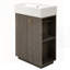 Meuble-lavabo autoportant moderne avec lavabo en céramique et armoire à grain de bois, avec rangement ouvert et fermé