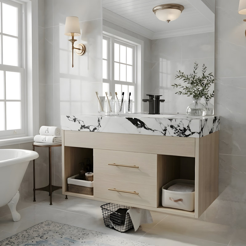 Ensemble de meuble-lavabo mural flottant 29,9 po, Taupe/Bronze