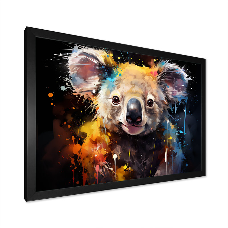 Art mural coloré Koala 1 - Koala, Cadre d'angle fermé noir, H 24 po x l 32 po x P 1 po