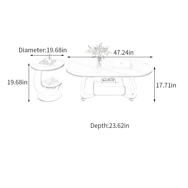 Cloninger, H 17,71 po x L 47,24 po x l 23,62 po, Blanc / Gris, Blanc