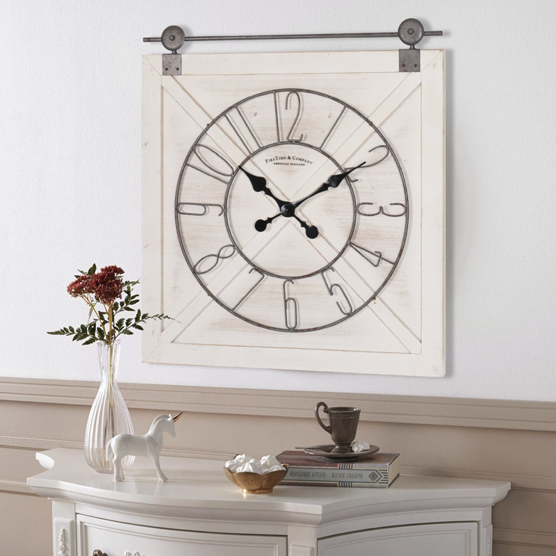 Large Wall Clock, Classic Vintage Clock, Decorative Farmhouse Decor For Living Room, Square Wall Clock, Numeral, White