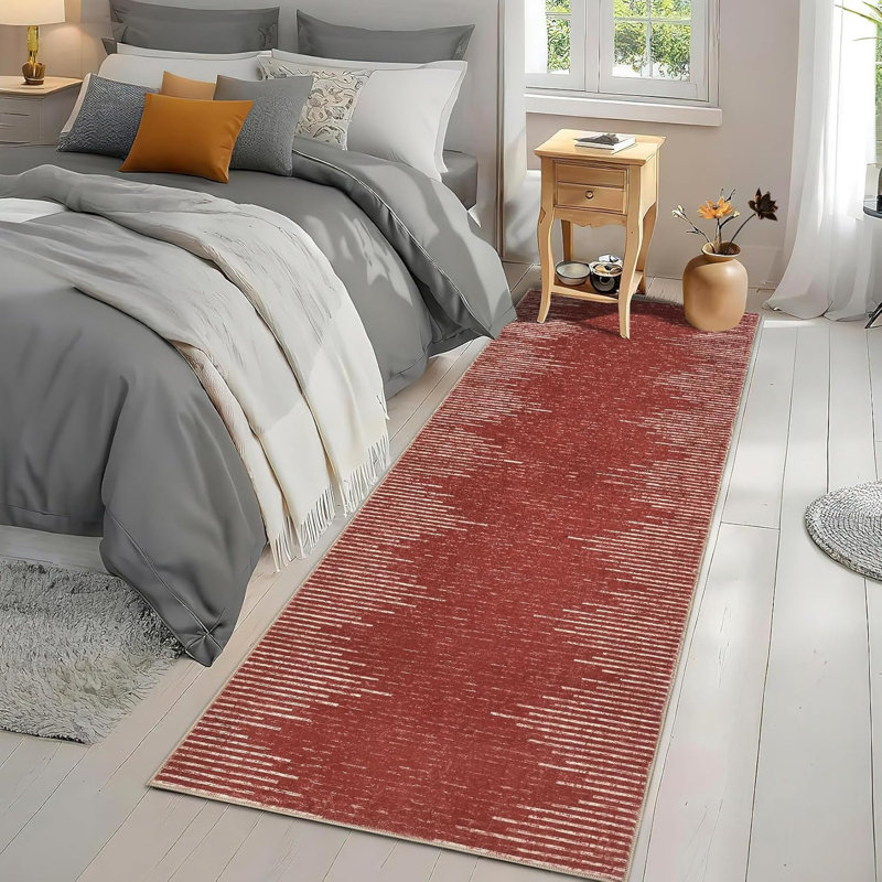 2X6 Runner Rug For Front Door Entryway Washable Area Rugfor Kitchen Neutral Area Rugs Stain Resistant Stripes Mat Non Slip Farmhouse Floor Cover Red