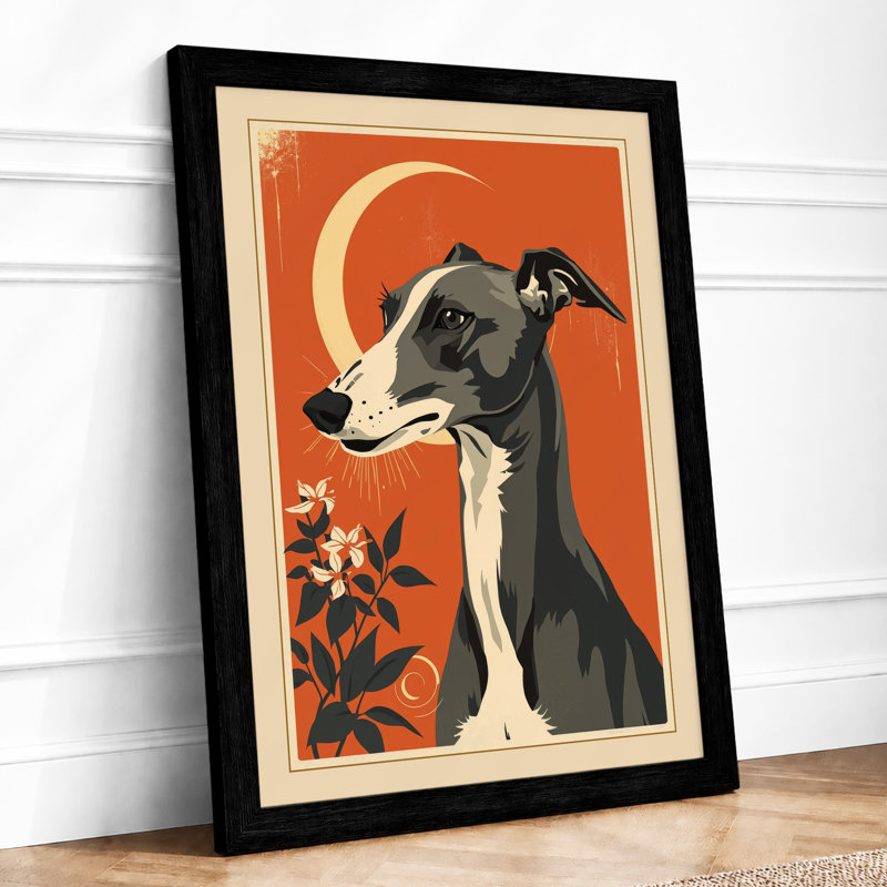 Greyhound Art Deco - Framed Print, Black, A4 - 29.7 x 21.0 cm