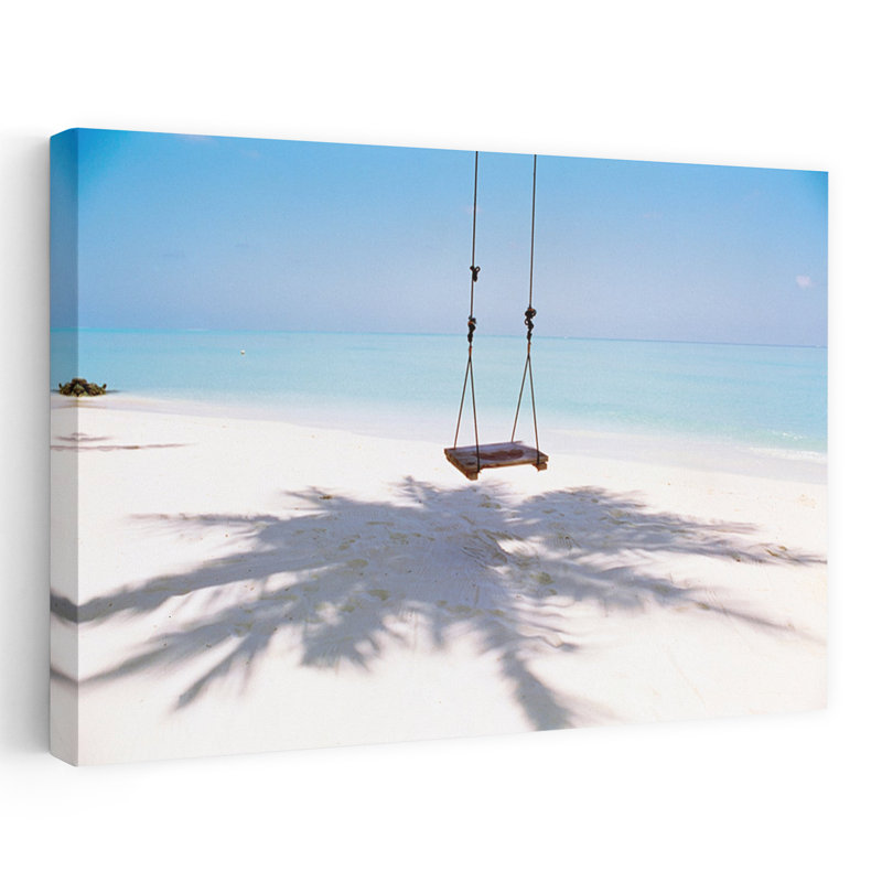 Plage balançoire et ombre de palmier sur sable abstrait palmier paysage art naturel, H 24 po x l 36 po