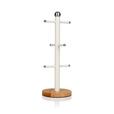 Swan Nordic Scandi Mug Tree with Non-Slip Bamboo Base, Steel, One Size