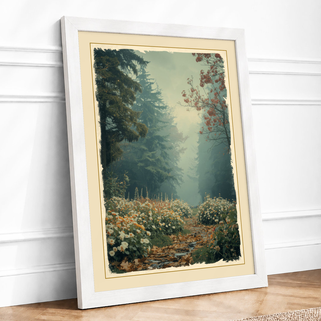 Misty Forest Path Vintage - Framed Print