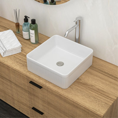 15.69"x15.69" White Ceramic Square Bathroom Sink