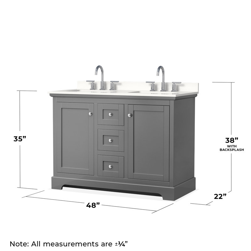 Avery 48'' Double Bathroom Vanity with Quartz Top, Dark Gray, WDX13497, Polished Chrome