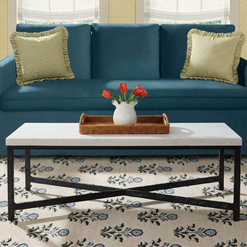 Nelida Marble Top Single Coffee Table, White Marble Top/Hammered Antique Brass Base