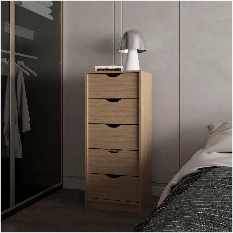 Commode 5 tiroirs pour chambre de bébé et chambre de bébé - Rangement moderne peu encombrant, chêne naturel