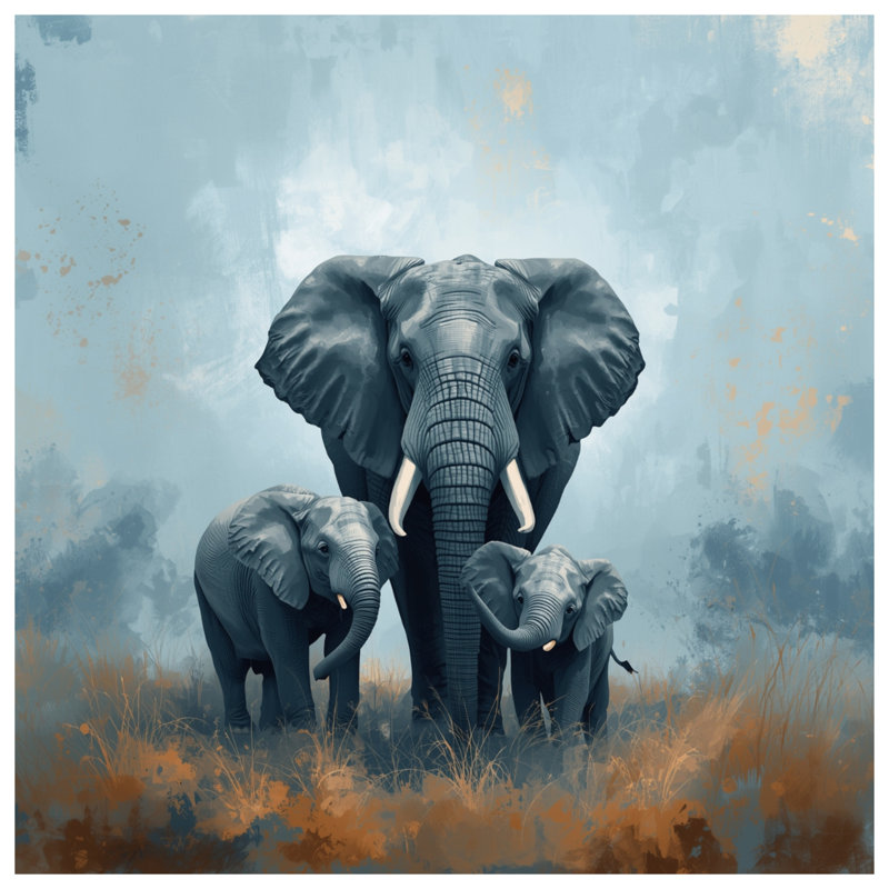 Rideaux de douche très longs Elephant Family In Grassland, 70in W x 93in H