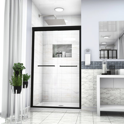 48" W X 76" H Matte Black Shower Enclosure - Modern Double Sliding Door With Clear Tempered Glass And Hardware In Upgrade Your Bath Sleek Design