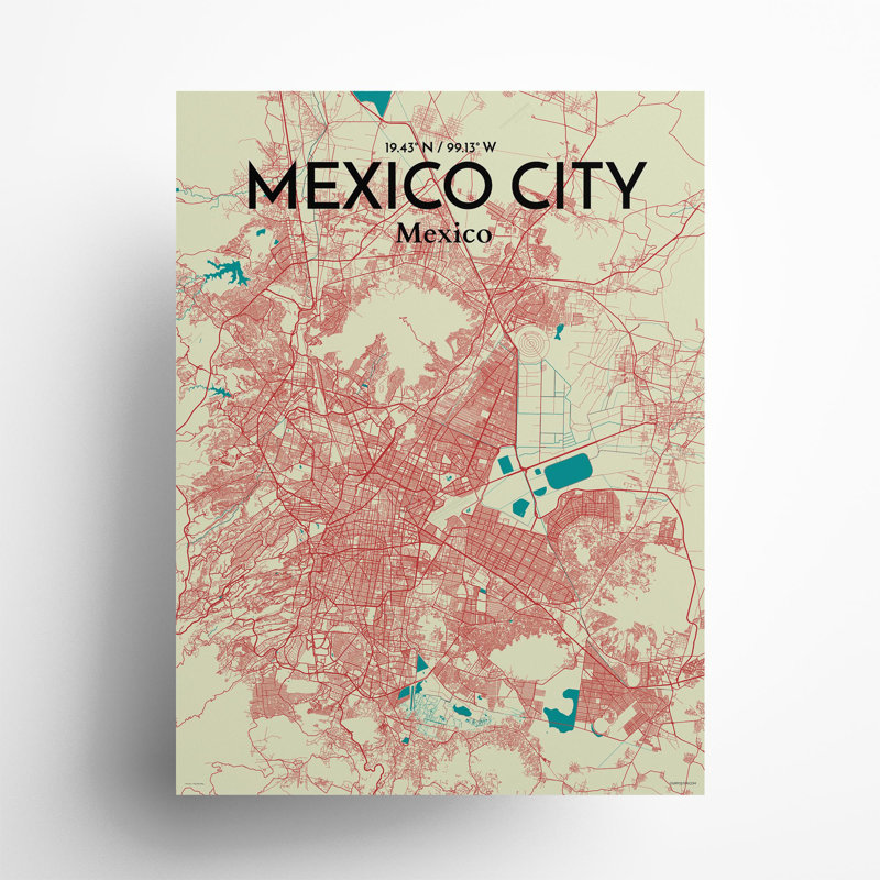 Mexico City Map in Tricolour 1 Piece Wall Art, 24cm H x 18cm W x 0.05cm D