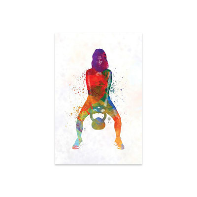 CrossFit, femme, exercice, levage, kettlebell, pendant, entraînement musculation, impression, sur, verre acrylique