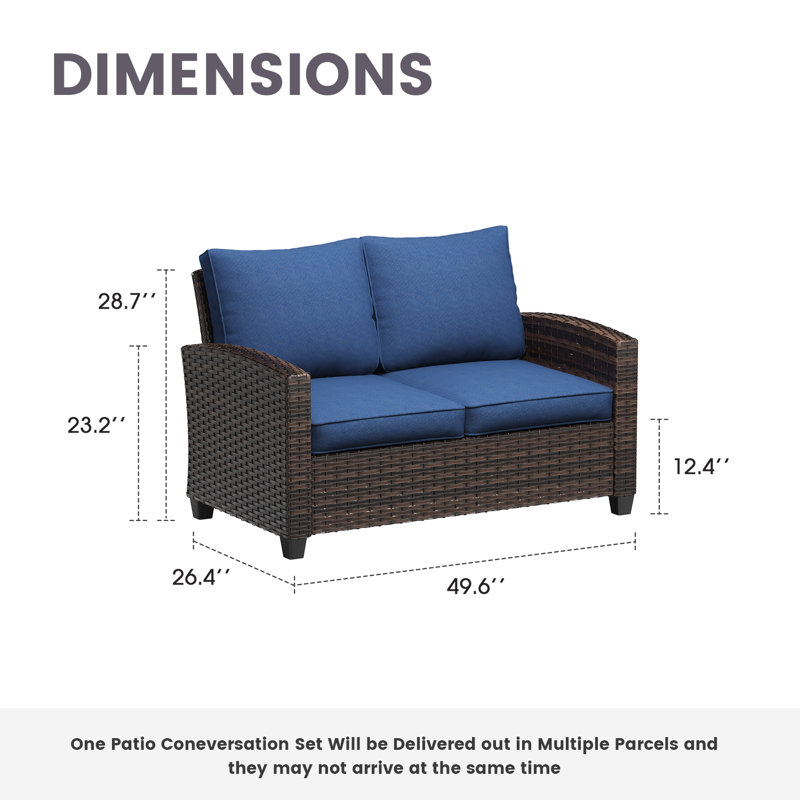 Patio Wicker Loveseat Sofa with Cushions, Slate Blue