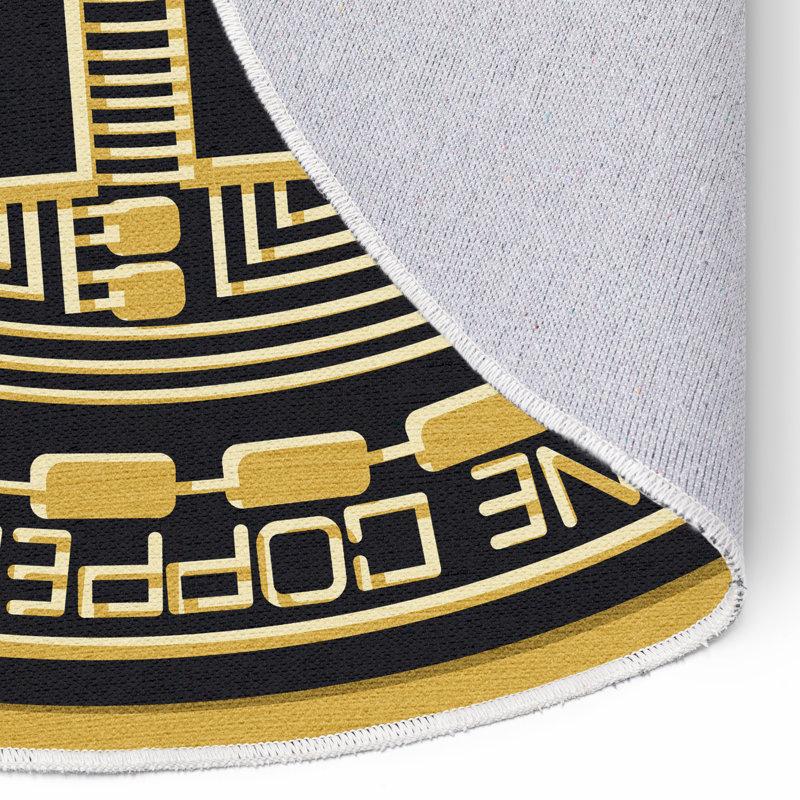  Tapis noir et argent imprimé à imprimé fantaisie Bitcoin, Rond 3 pi 3 po