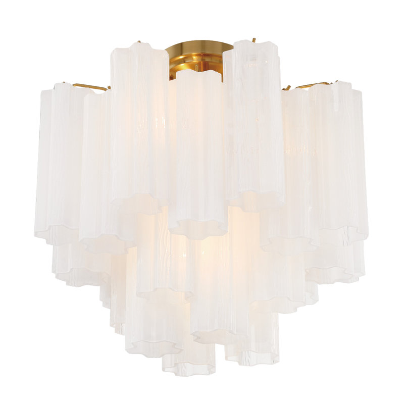 Dalpat Glass Semi Flush Mount, Aged Brass