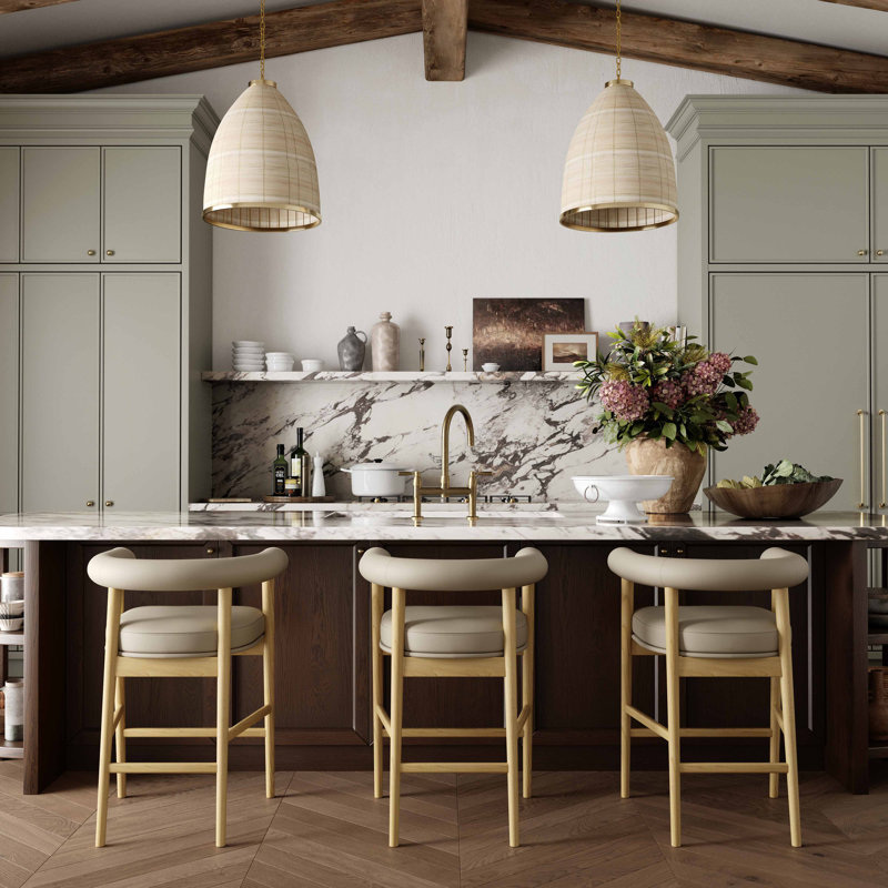 Tabouret de comptoir en cuir Spara, Taupe