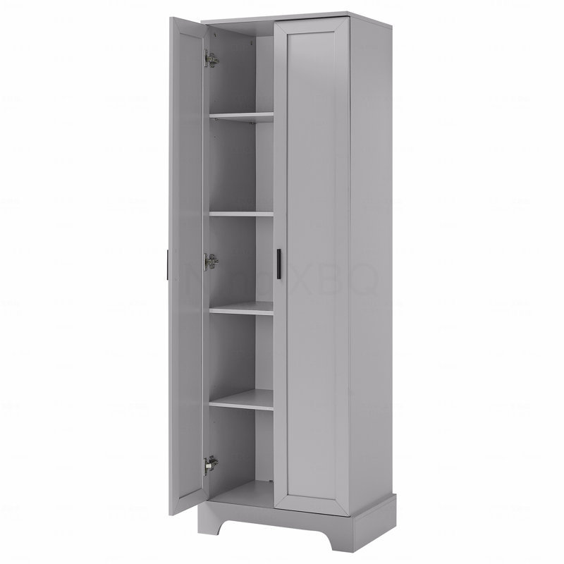 Armoire de rangement avec 2 portes pour salle de bain, bureau, tablettes réglables, panneau de fibres à densité moyenne, Gris