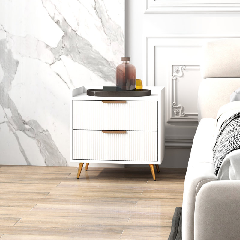 Table de chevet, table de chevet avec 2 tiroirs pour la chambre à coucher, blanc, Blanc