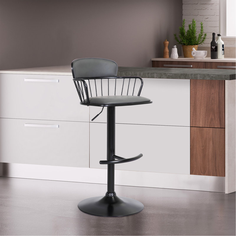 Tabouret de bar réglable en bois noir et similicuir gris, Gray