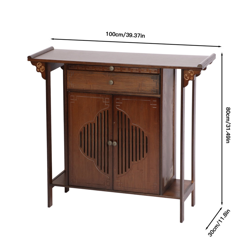 Console de couloir en bambou de 39,37 po avec tablette d'armoire et tiroir de rangement