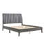 Modern Style Queen Platform Bed 1Pc Velvet Upholstered Headboard Grey Finish Solid Wood Legs Bedroom Furniture Bed In A Box