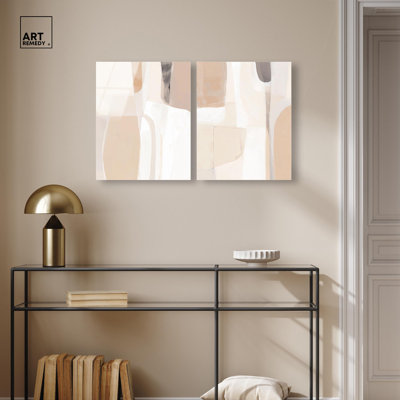 Harmony Beige & White Minimalist Acrylic Wall Decor Set of 2 by Art Remedy, Ready to Hang, 24 x 30