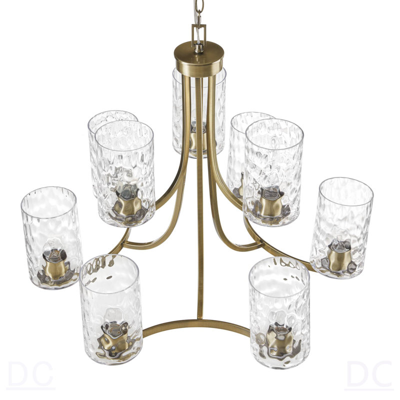 Lustre rond à niveaux 9 lumières avec abat-jour en verre texturé