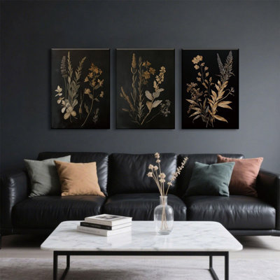 3 pièces, art mural, fleurs sauvages, décoration murale, images botaniques, peintures florales, impressions de Moody, œuvres d'art foncées