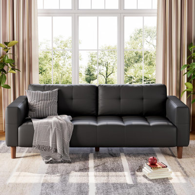 3-Seater Sofa Couch, 83" Wide Faux Leather Sofa Couch