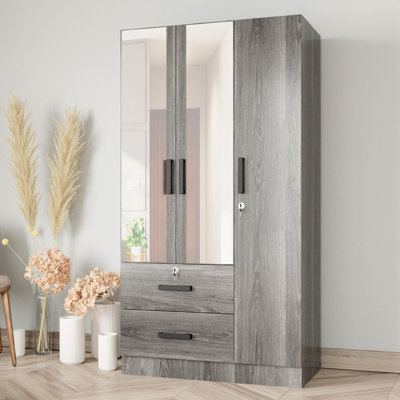  Armoire garde-robe avec deux miroirs pratiques placés sur les portes et deux tiroirs