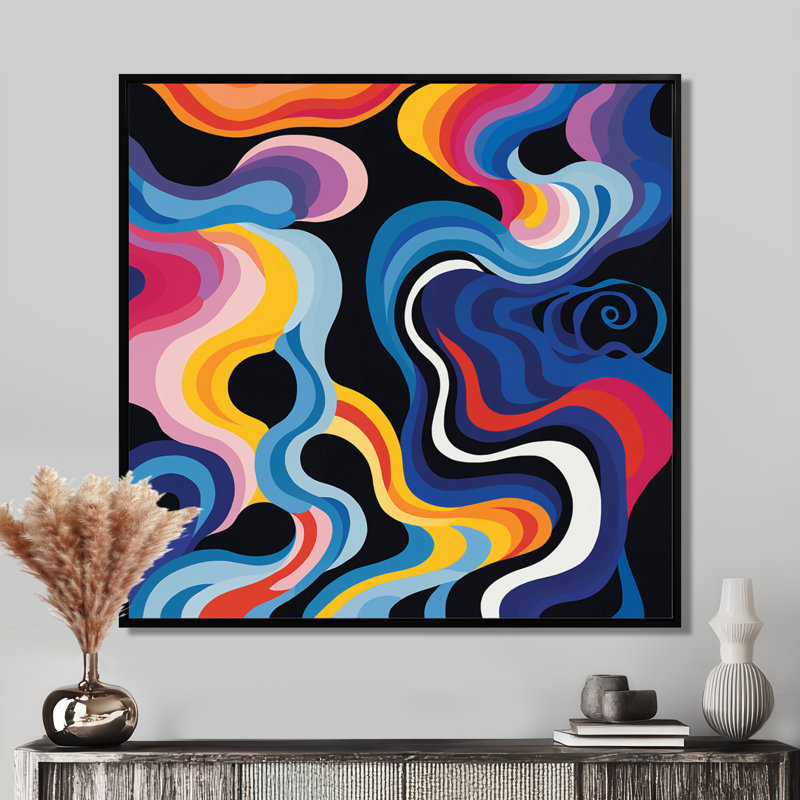 «Organic Colorful Delights I», reproduction d'art abstrait, Toile avec cadre flottant noir, H 16 po x l 16 po x P 1 po