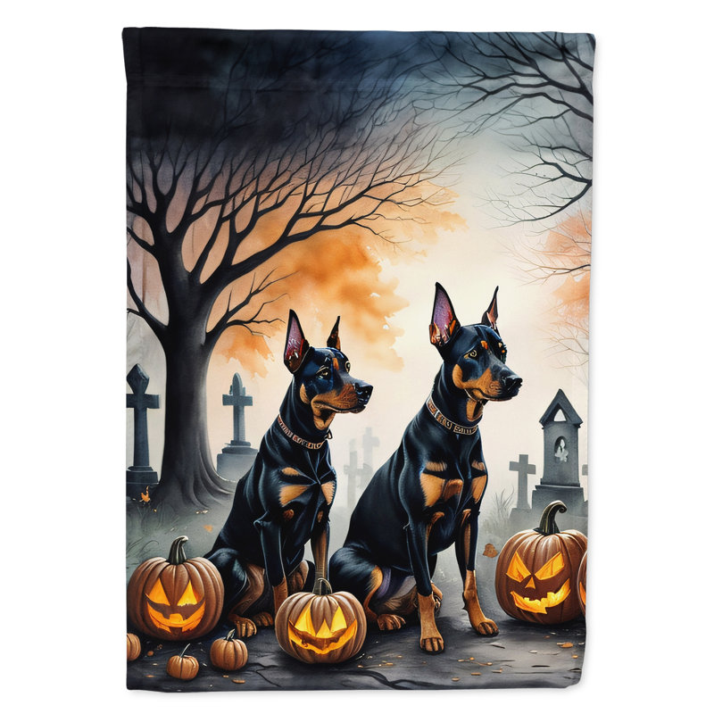 Drapeau de jardin d'Halloween effrayant Doberman Pinscher