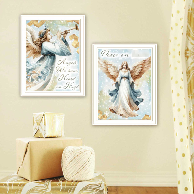 Décoration murale 2 anges pour la maison - Décoration en bois et papier