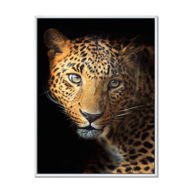 Portrait d'un léopard IV - reproduction sur toile, H 44 po x l 34 po, Cadre flottant blanc