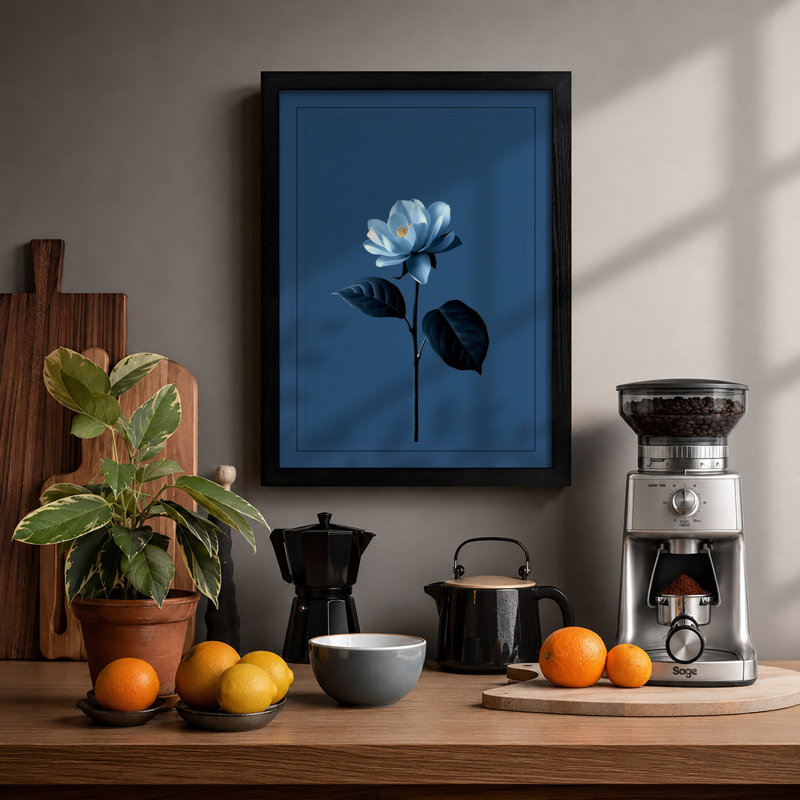 Pale Blue Bloom Botanical - Framed Print, A1 - 84.1 x 59.4 cm, Black