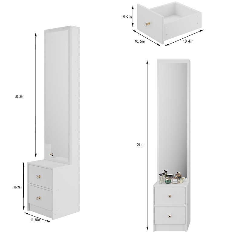 Armoire à bijoux avec miroir 11,85 po de largeur x 63,5 po de hauteur