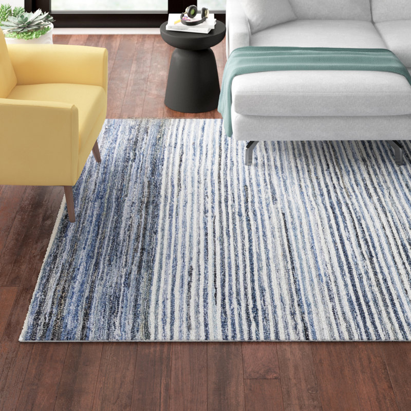 Handmade Braided Cotton Bright Blue/Navy Rug, Rectangle 6' x 9'