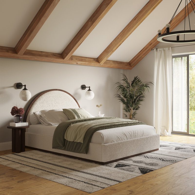 Dennville Frankston Arch Queen Bed Walnut Boucle